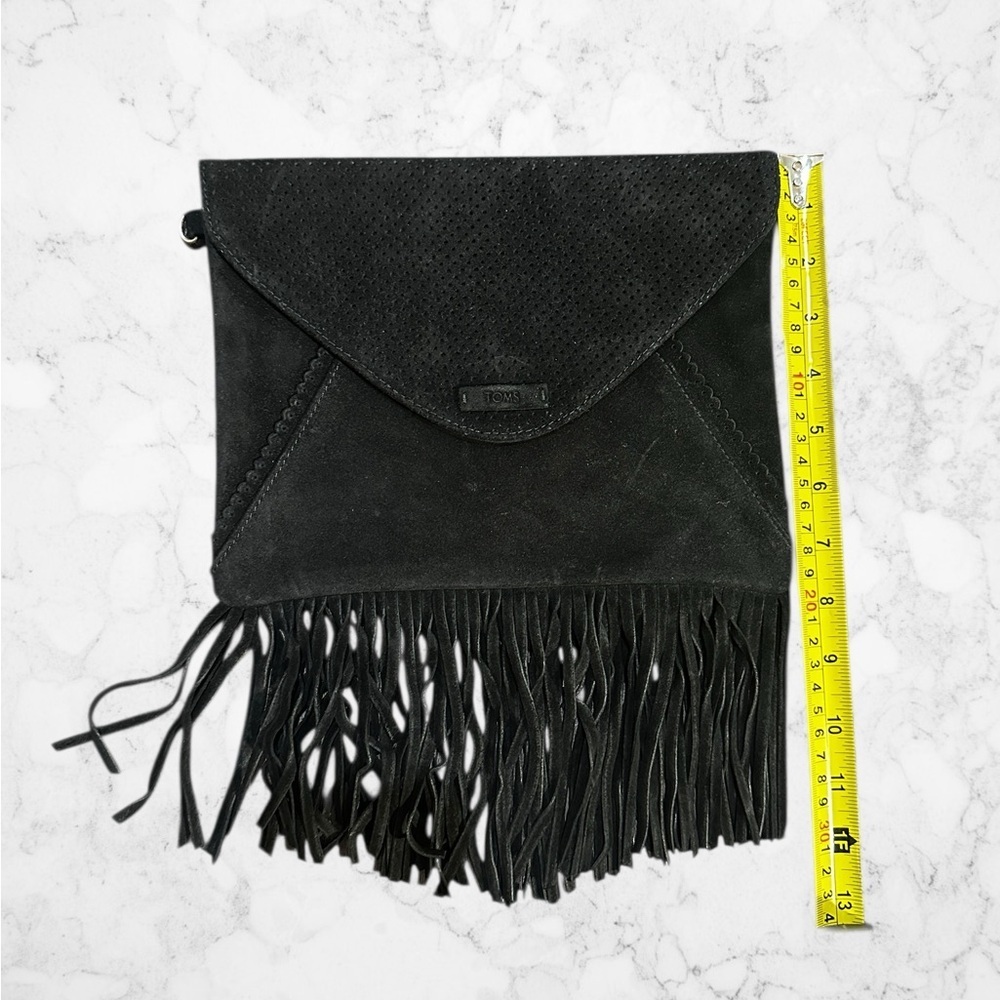 TOMS Black Suede Fringe Clutch Boho Western Festival Purse - Picture 4 of 6